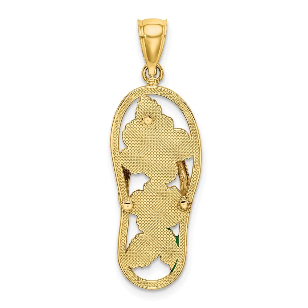 14k Yellow Gold Enamel Red Hibiscus Flower Flip-Flop Charm
