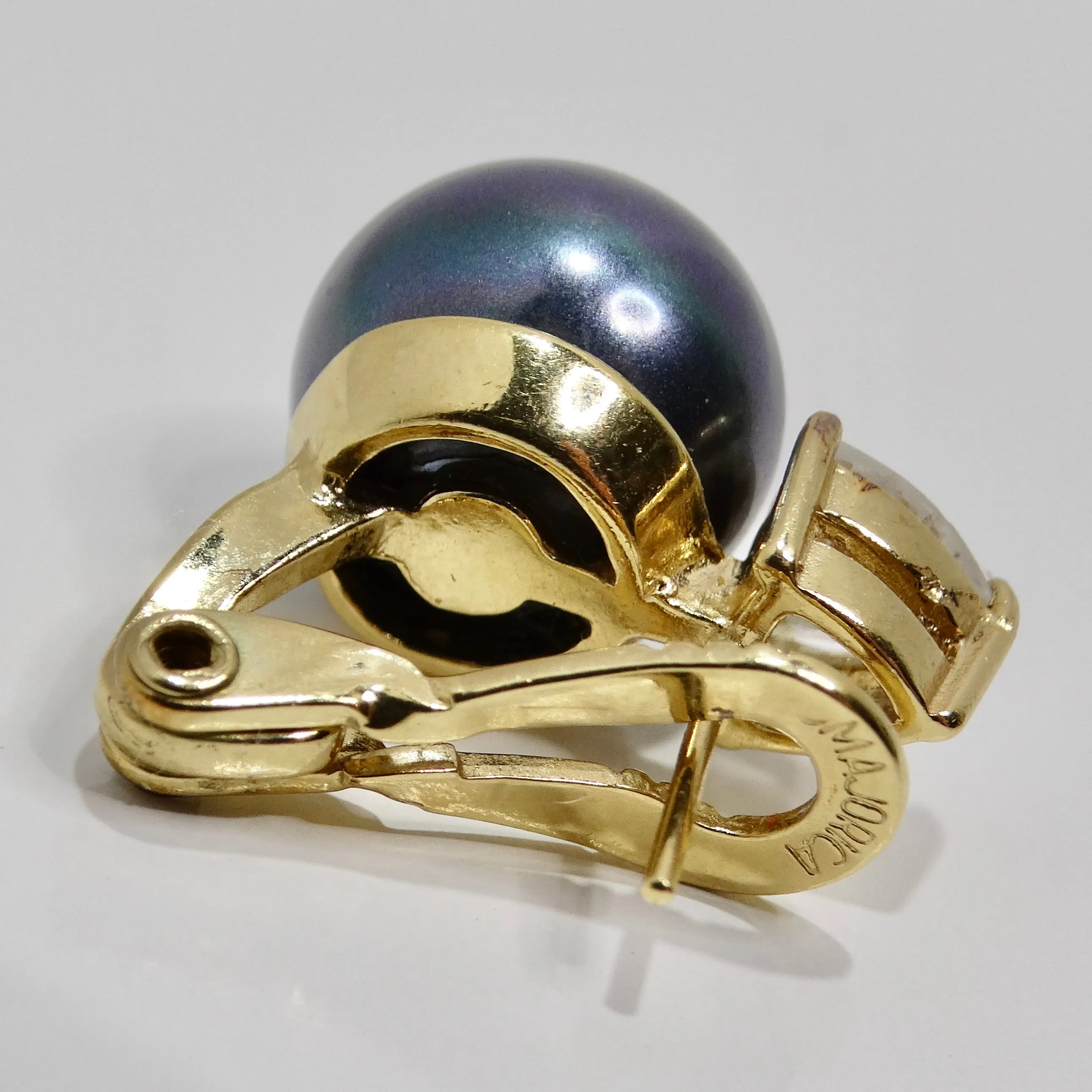 1980s Iridescent Pearl Rhinestone Earrings