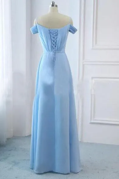 A-line Off the Shoulder Sleeveless Ruched Bridesmaid Dress Lace up Party Dress OHC152