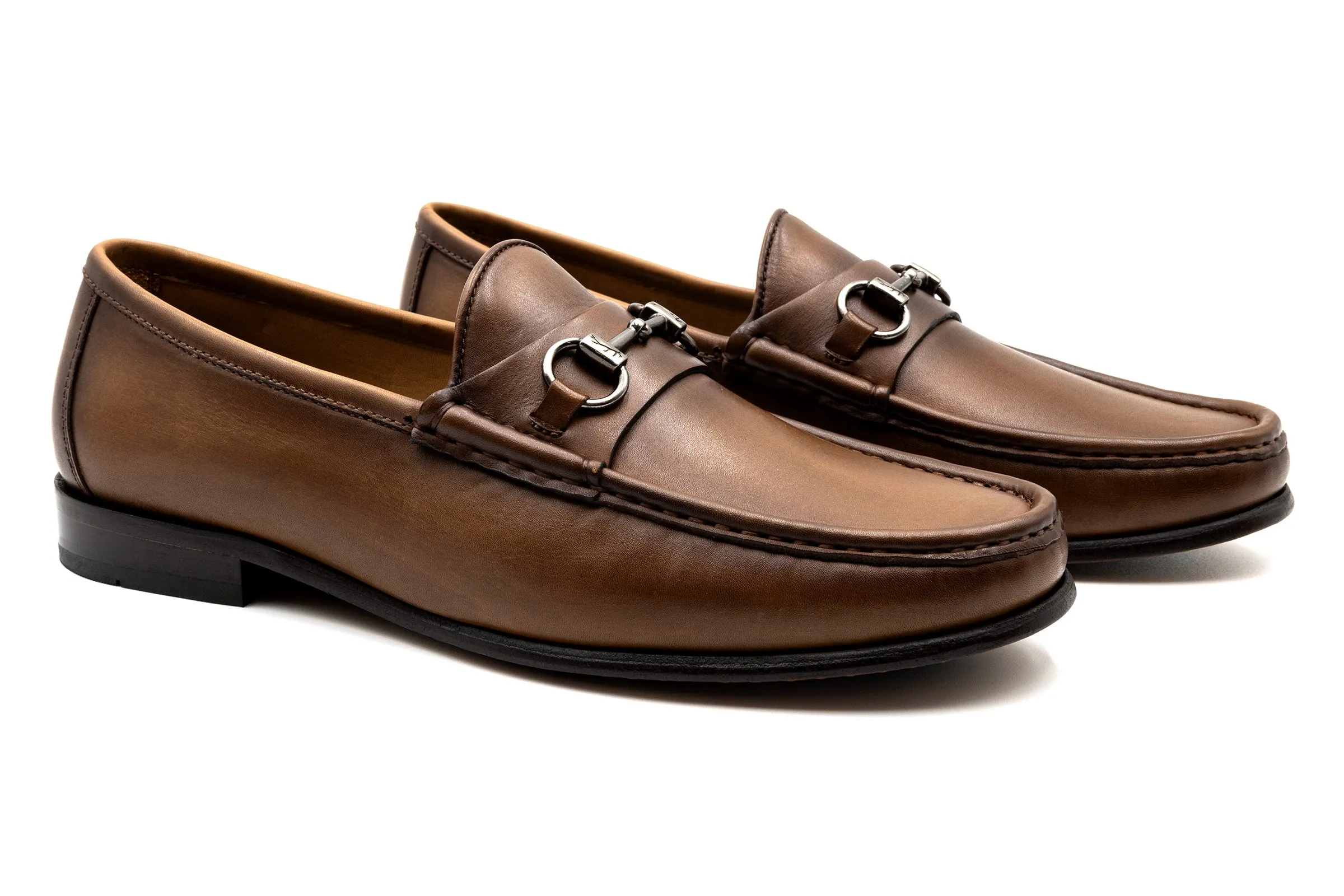 Addison Calf Leather Horse Bit Loafer in Brandy