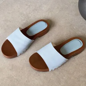 ADVBRIDGE  -  High Quality Satin Rivets Flat Sandals Square Heel Round Toe Women Sandals Summer Fashion Comfort Non-slip Vacation Beach Shoes