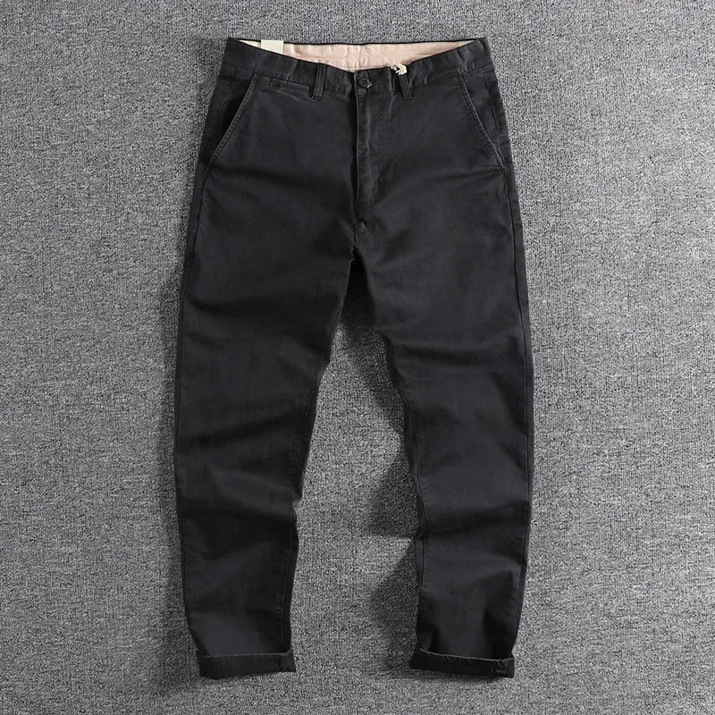 American Retro Woven Tapered Pants - Men's Fashion Washed Old Business Casual Straight Trousers