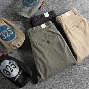 American Retro Woven Tapered Pants - Men's Fashion Washed Old Business Casual Straight Trousers