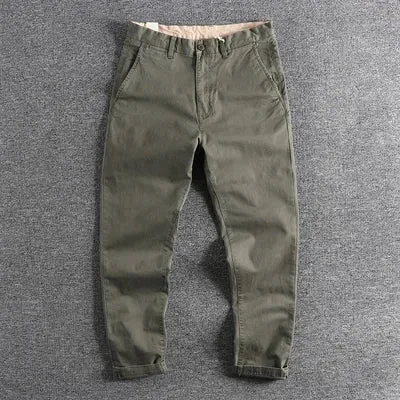 American Retro Woven Tapered Pants - Men's Fashion Washed Old Business Casual Straight Trousers