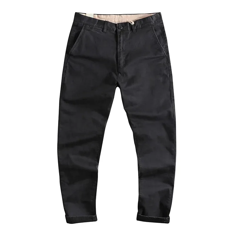 American Retro Woven Tapered Pants - Men's Fashion Washed Old Business Casual Straight Trousers