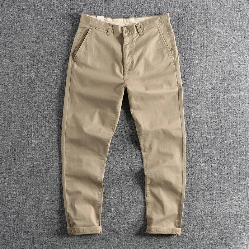 American Retro Woven Tapered Pants - Men's Fashion Washed Old Business Casual Straight Trousers