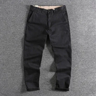 American Retro Woven Tapered Pants - Men's Fashion Washed Old Business Casual Straight Trousers
