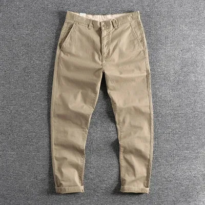 American Retro Woven Tapered Pants - Men's Fashion Washed Old Business Casual Straight Trousers