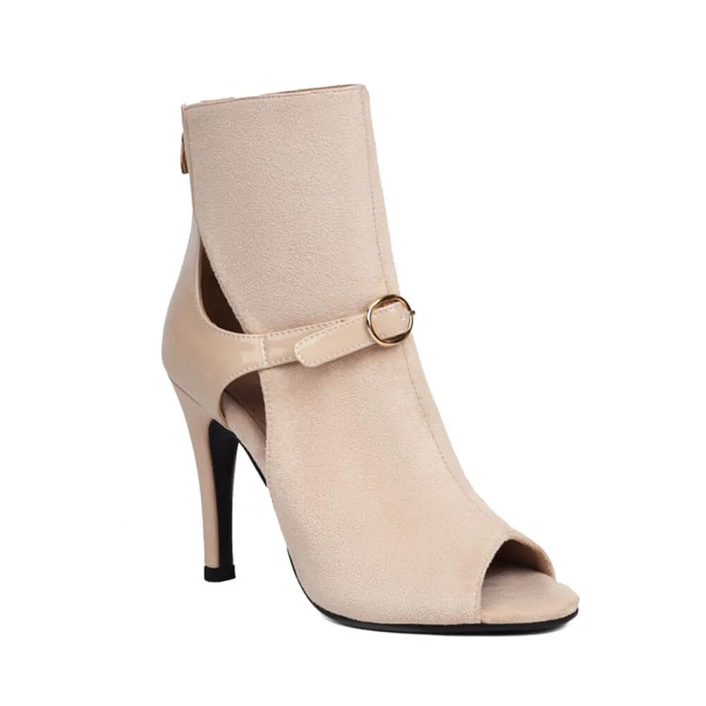 Apricot Women's Simple Buckle Apricot  High-Heeled Boots