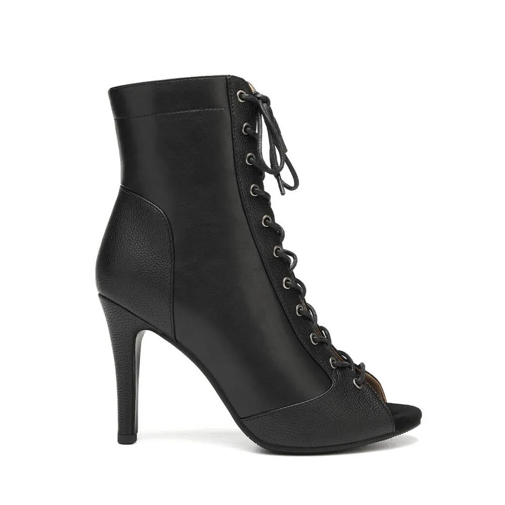 Black Lace Up Jazz High Heel Boots