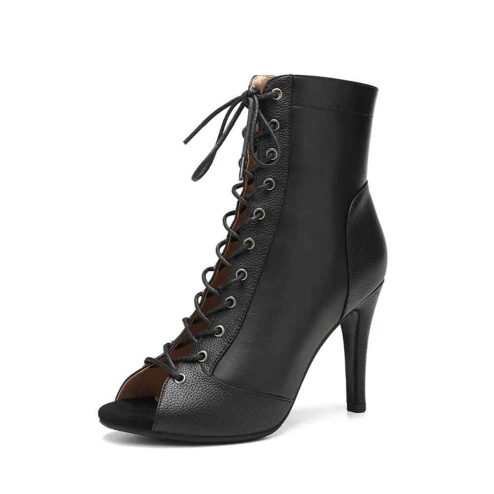 Black Lace Up Jazz High Heel Boots
