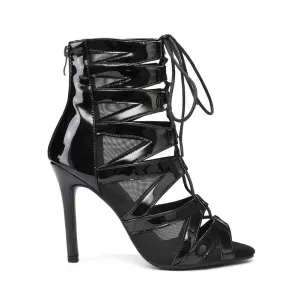 Black Lace-up Latin Jazz Dance High Heels