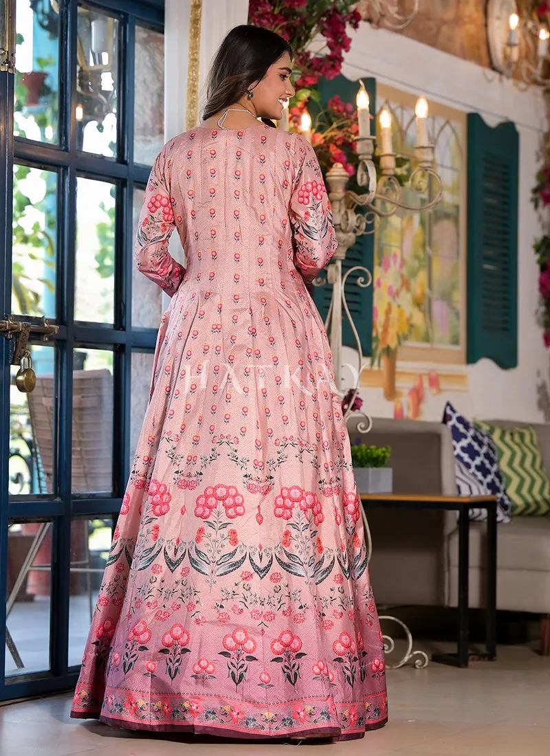 Blush Pink Multi-colored Digital Printed Gown