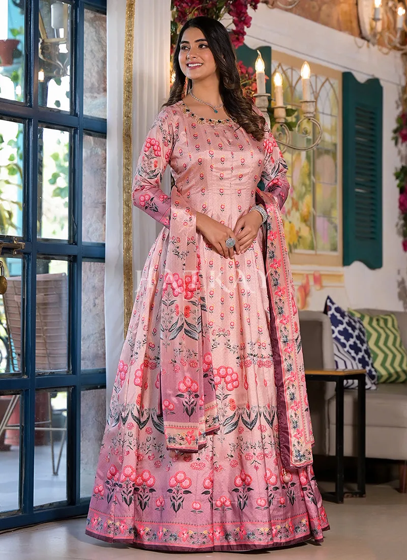 Blush Pink Multi-colored Digital Printed Gown