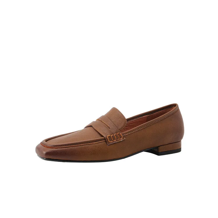 Brown Black Square Toe Strap Loafers #001070