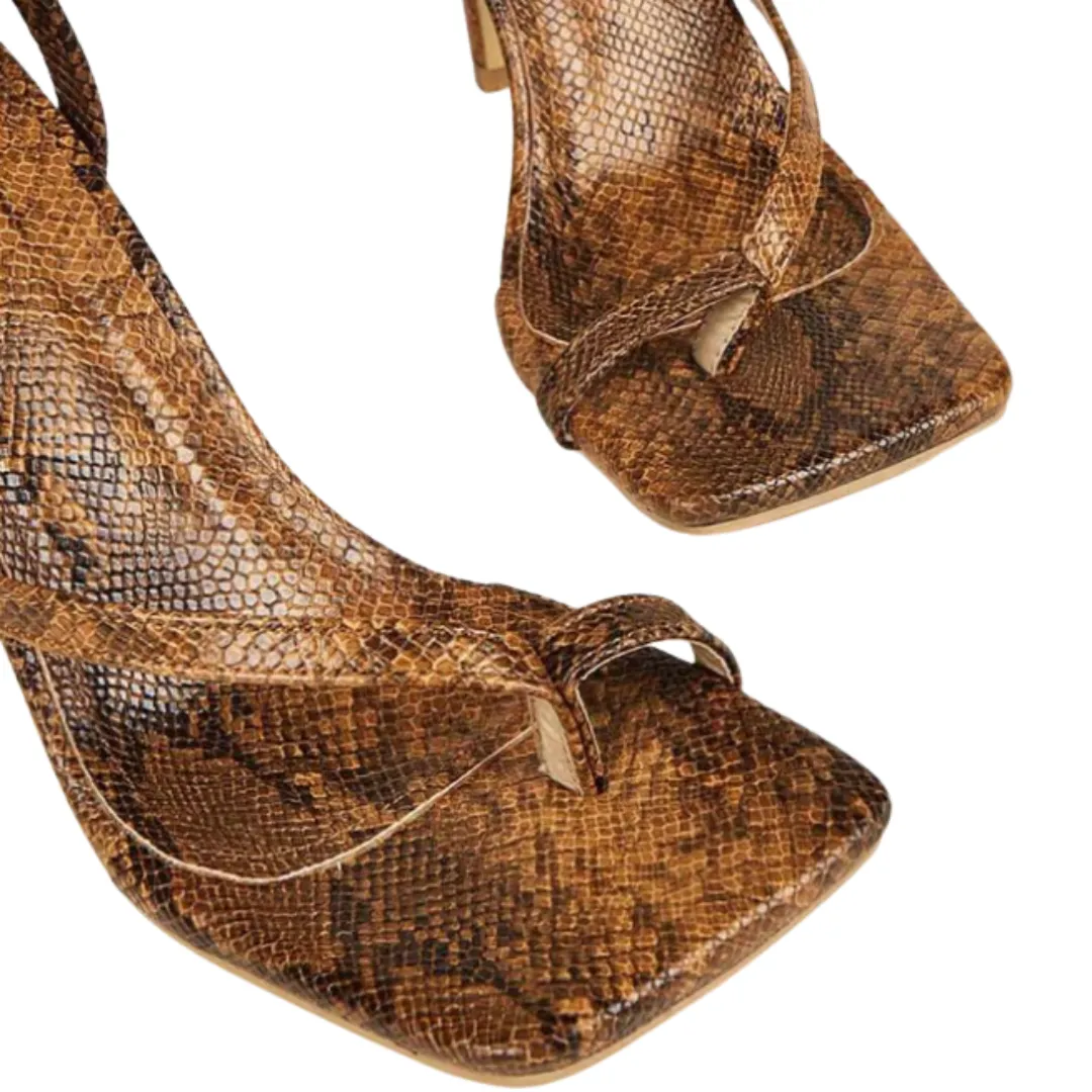 Brown Snakeskin Wrap Up Heels