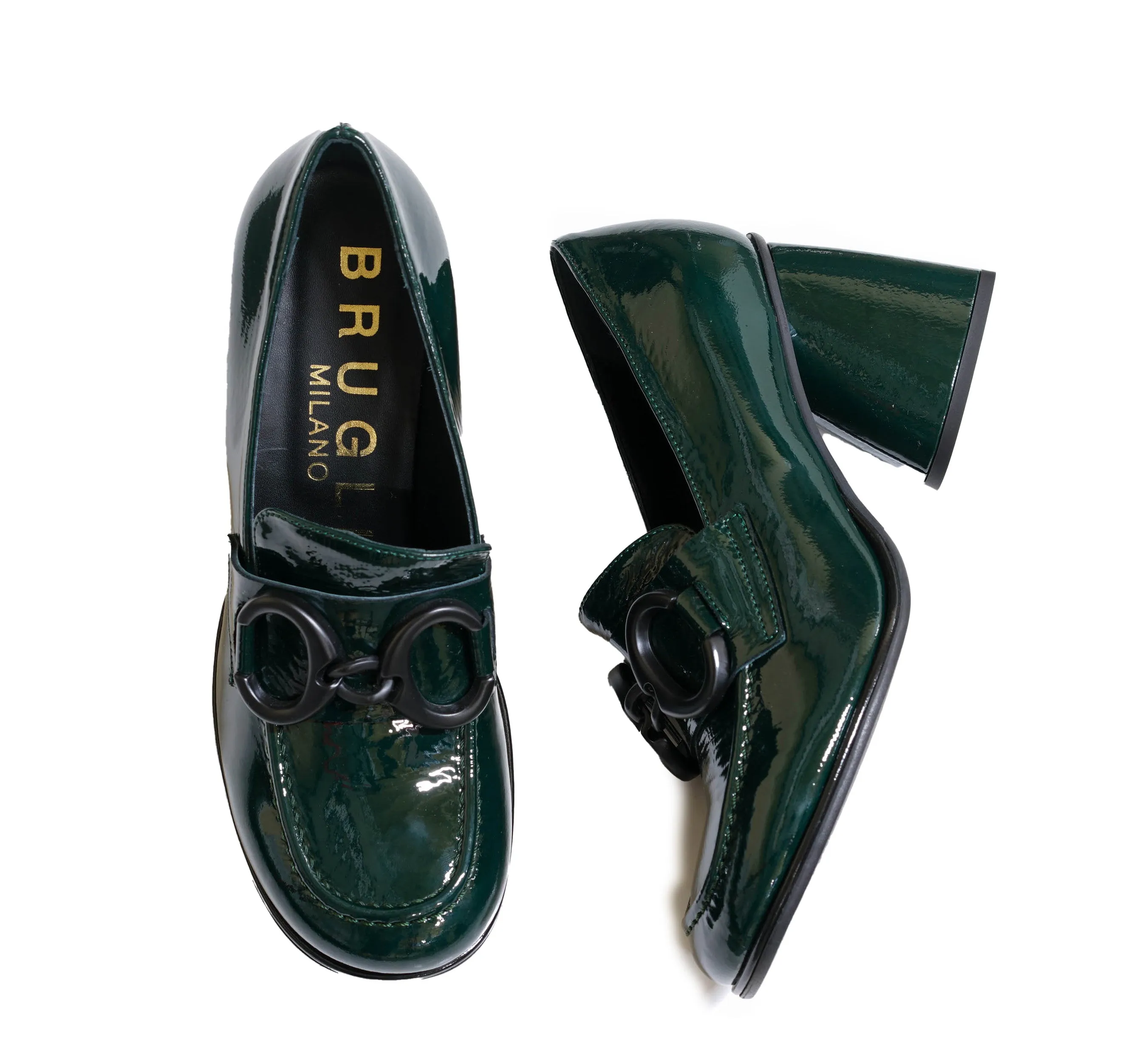 Bruglia Women’s Green Patent Leather Buckle Loafer 8916 30% OFF