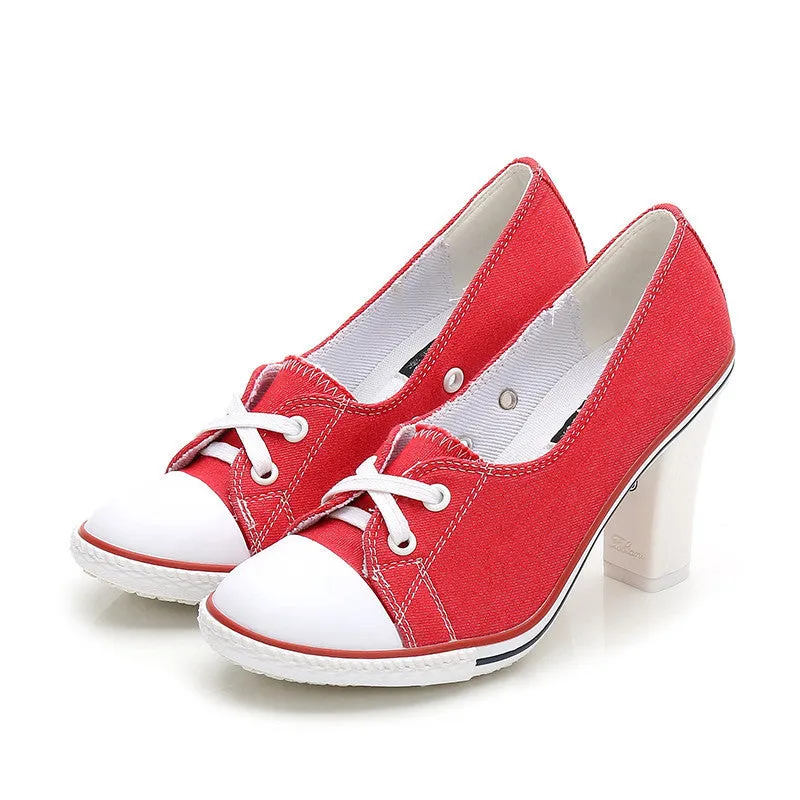 Canvas High Heel Lace-up Sneakers