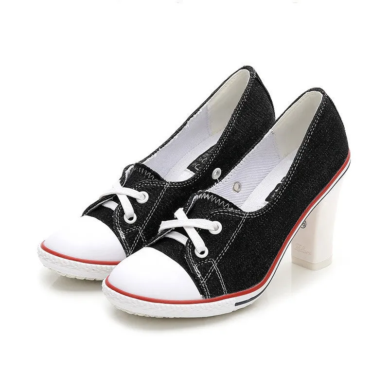 Canvas High Heel Lace-up Sneakers