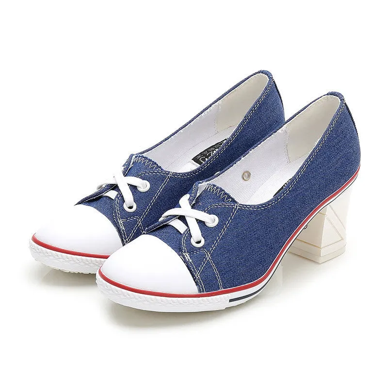 Canvas High Heel Lace-up Sneakers