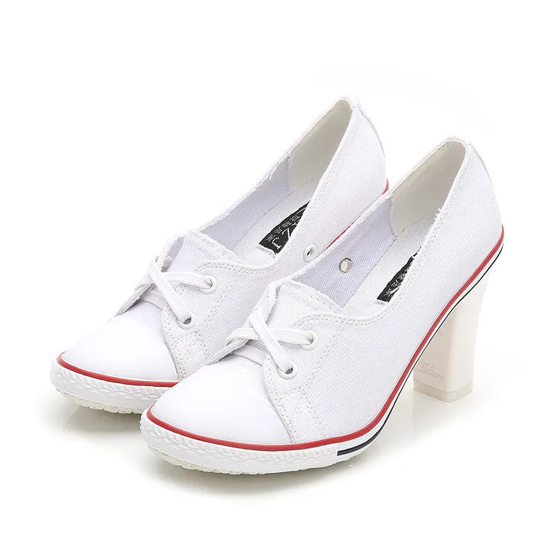Canvas High Heel Lace-up Sneakers