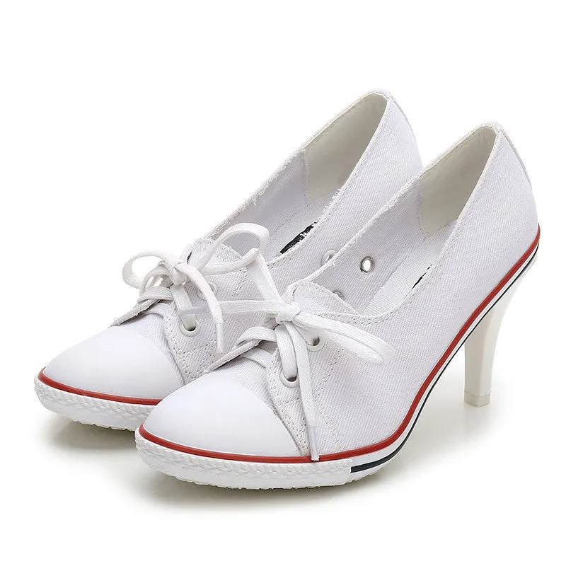 Canvas High Heel Lace-up Sneakers