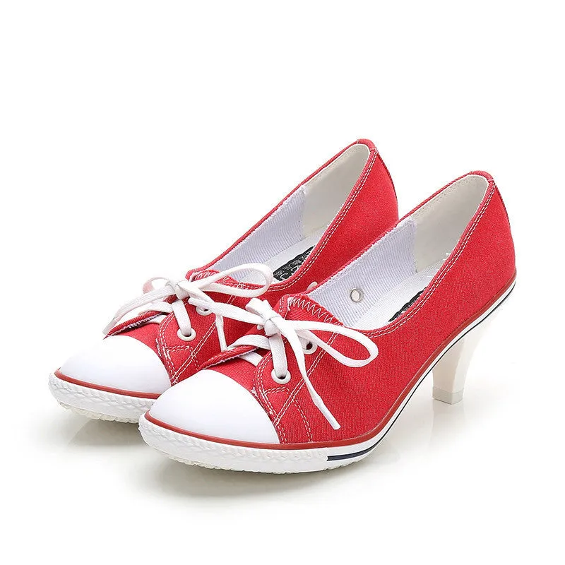 Canvas High Heel Lace-up Sneakers