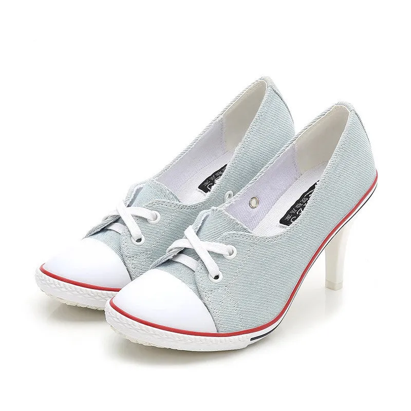 Canvas High Heel Lace-up Sneakers