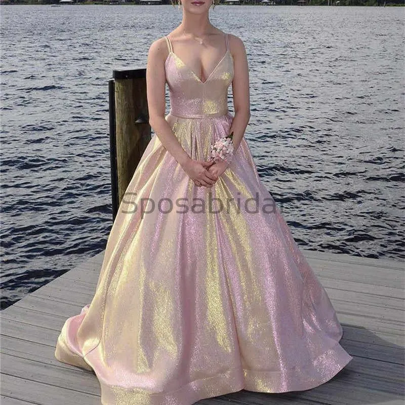 Charming A-line Spaghetti Straps V-Neck Long Vintage Simple Elegant Prom Dresses PD1764