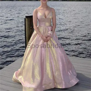 Charming A-line Spaghetti Straps V-Neck Long Vintage Simple Elegant Prom Dresses PD1764
