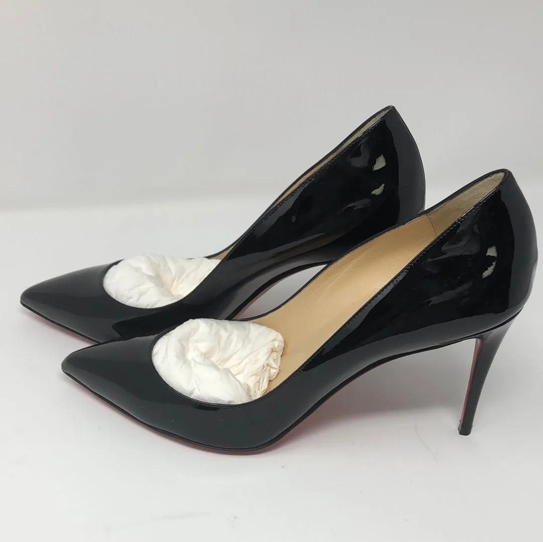 Christian Louboutin Black Patent Leather Pointed Toe 85 Heel