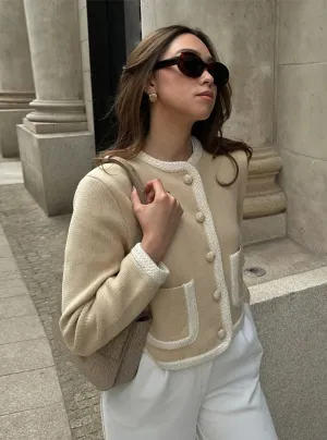 Classic Knit Cardigan with Detailed Trim