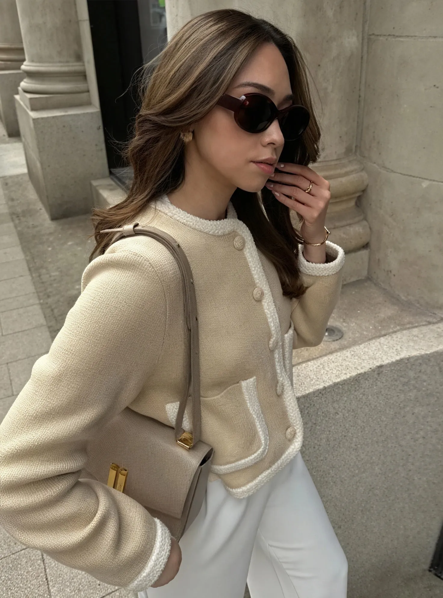 Classic Knit Cardigan with Detailed Trim