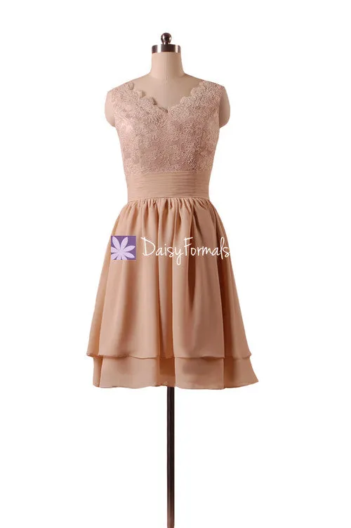 Dark Quartz Lace Prom Dress Vintage Peach Party Dress Knee Length Bridal Dress (BM29035)