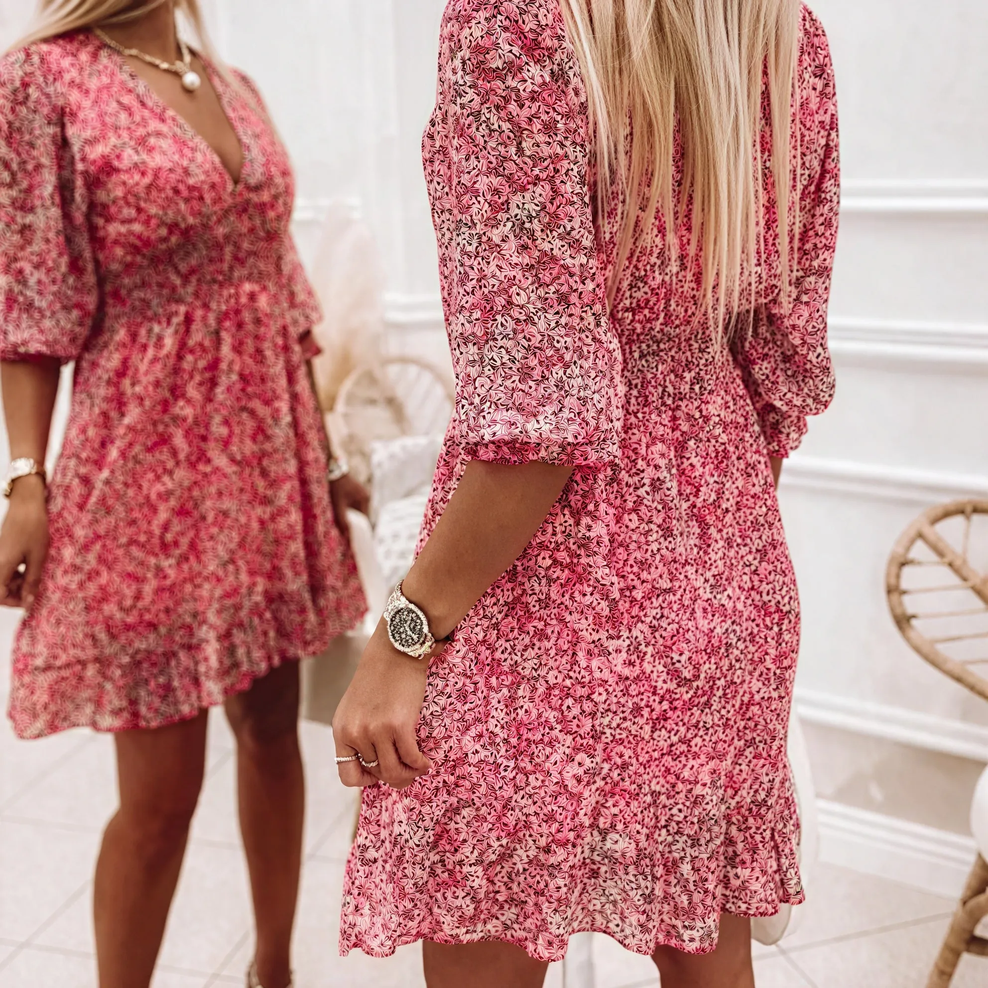 Floral V-Neck Dress with Flared Skirt