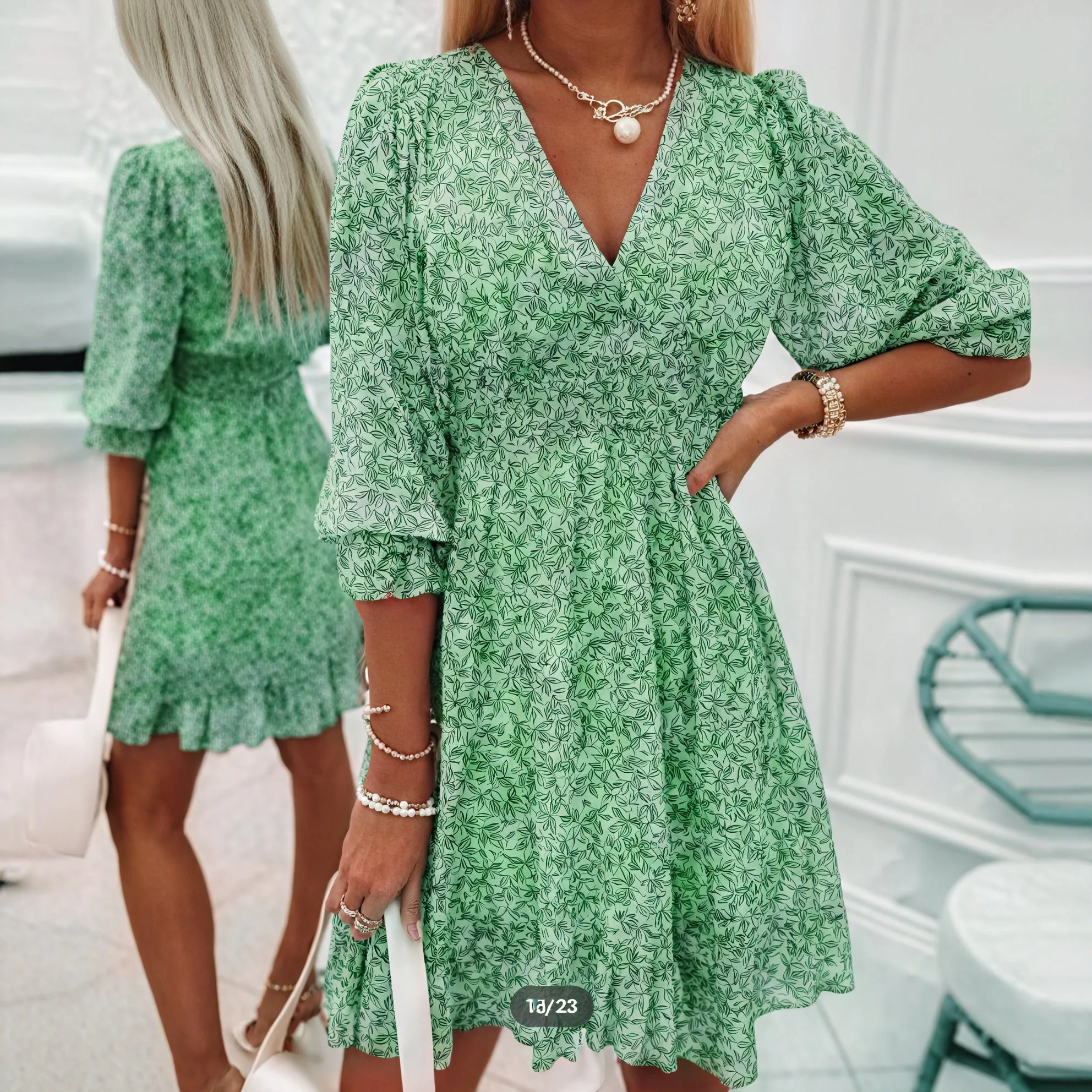 Floral V-Neck Dress with Flared Skirt