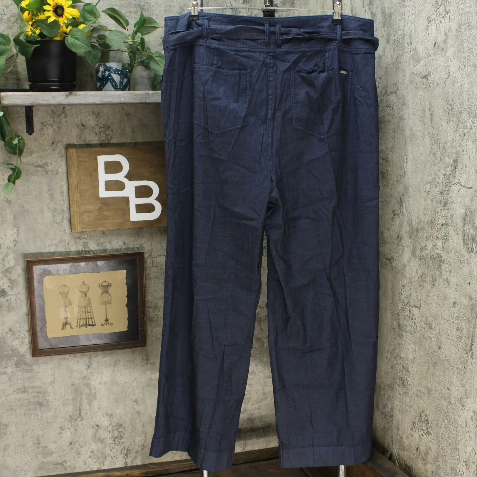 G.I.L.I. Plus Wide Leg Denim Pants With Tie Detail Dark Rinse 24W