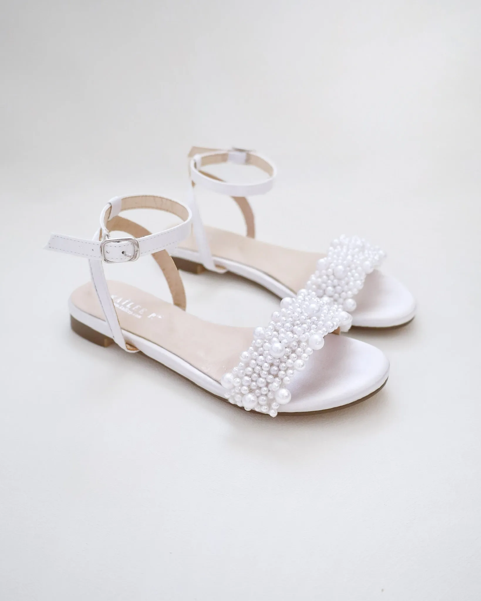 Girls Satin Evening Flat Sandal with Perla Applique