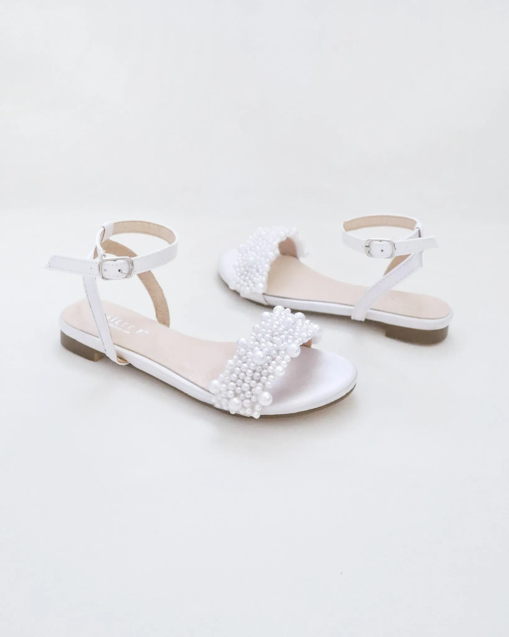 Girls Satin Evening Flat Sandal with Perla Applique