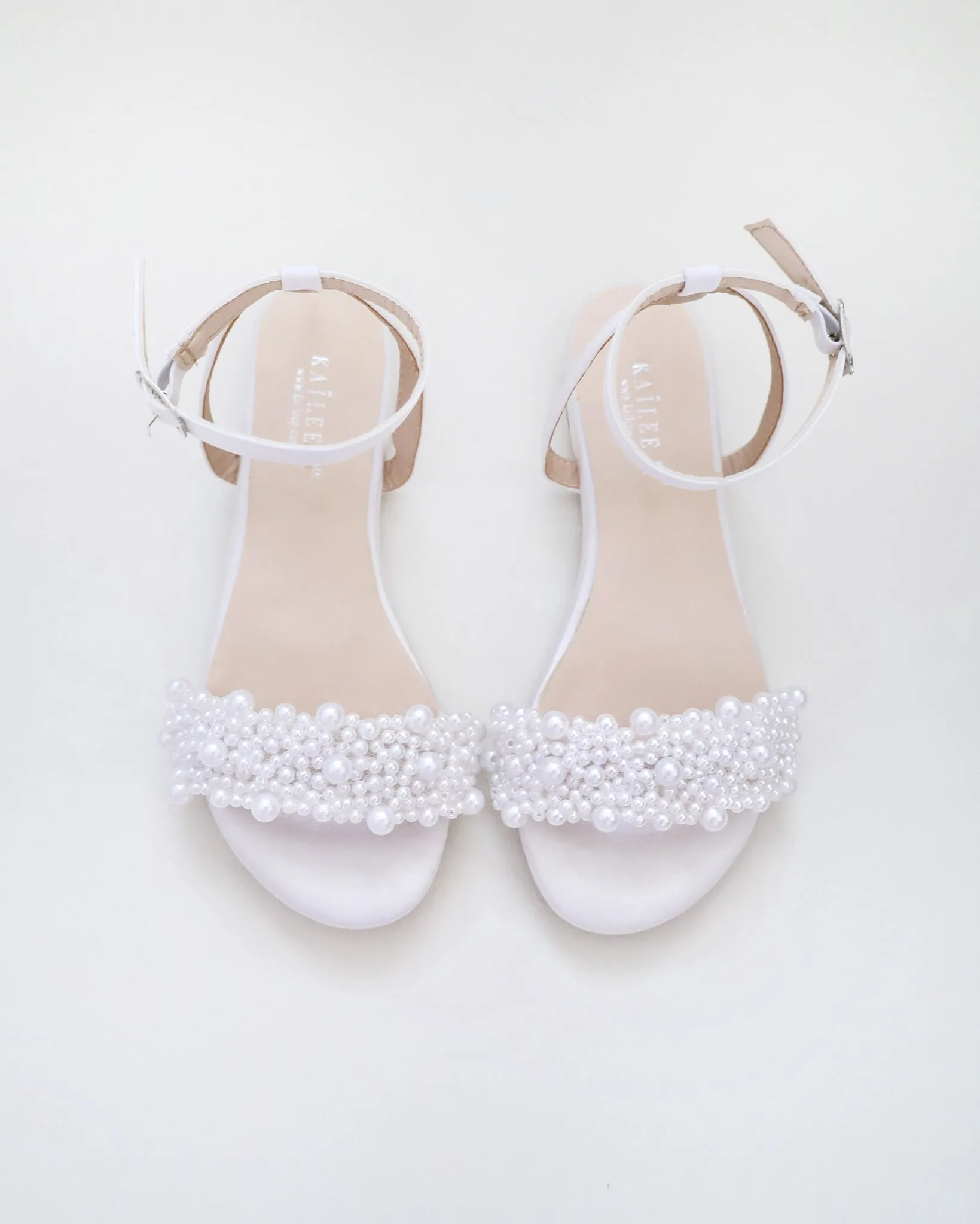 Girls Satin Evening Flat Sandal with Perla Applique