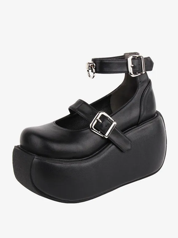 Gothic Lolita Footwear Black Grommets PU Leather Wedge Heel Lolita Shoes