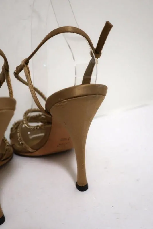 Gucci Tom Ford Sandals Dark Gold Crystal-Embellished Satin 7.5 Slingback Heel