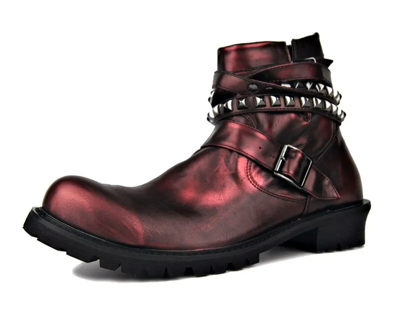 High End Luxury customized  genuine leather rivets cowboy Boots vintage Punk Bronze leather rock Boots