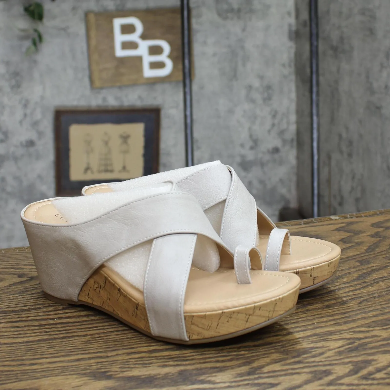 Journee Collection Rayna Tru Comfort Foam Wedge Heel Slip On Sandals Stone 6.5M