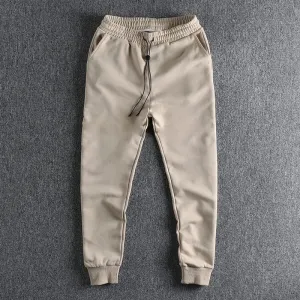 Knitted Sweatpants - Men's Simple Cotton Elastic Waist Loose Drawstring Casual Ankle-tied Pants