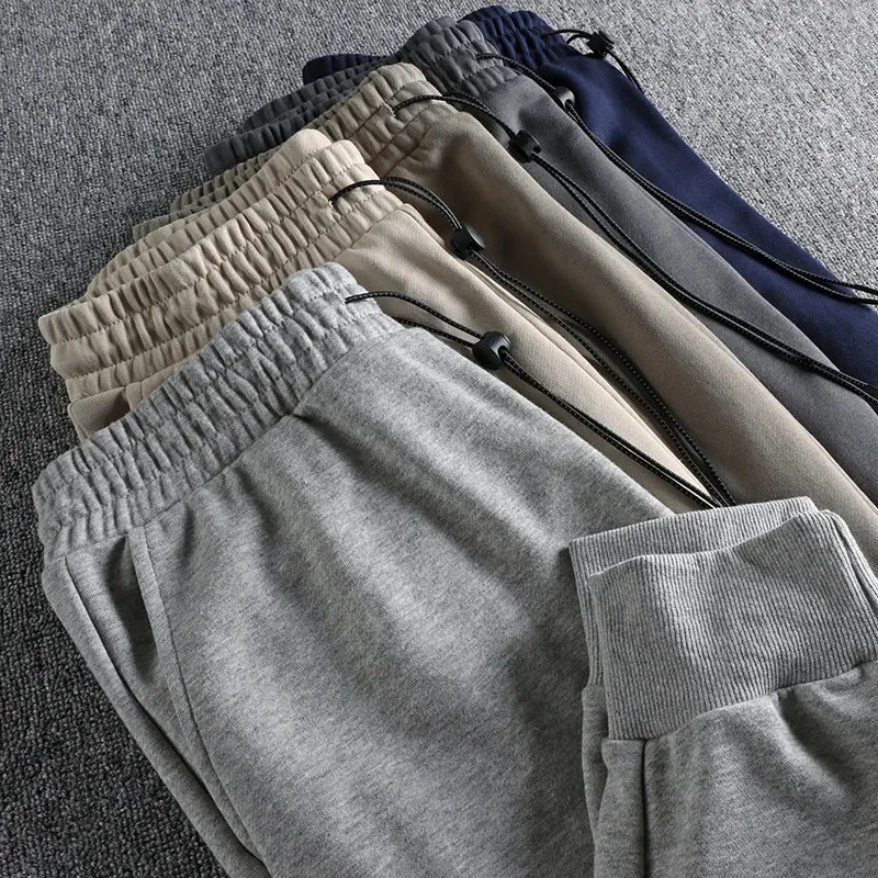 Knitted Sweatpants - Men's Simple Cotton Elastic Waist Loose Drawstring Casual Ankle-tied Pants