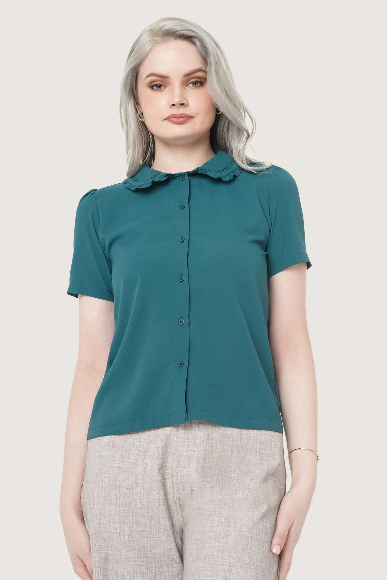 Lace Collar Button Down Shirt