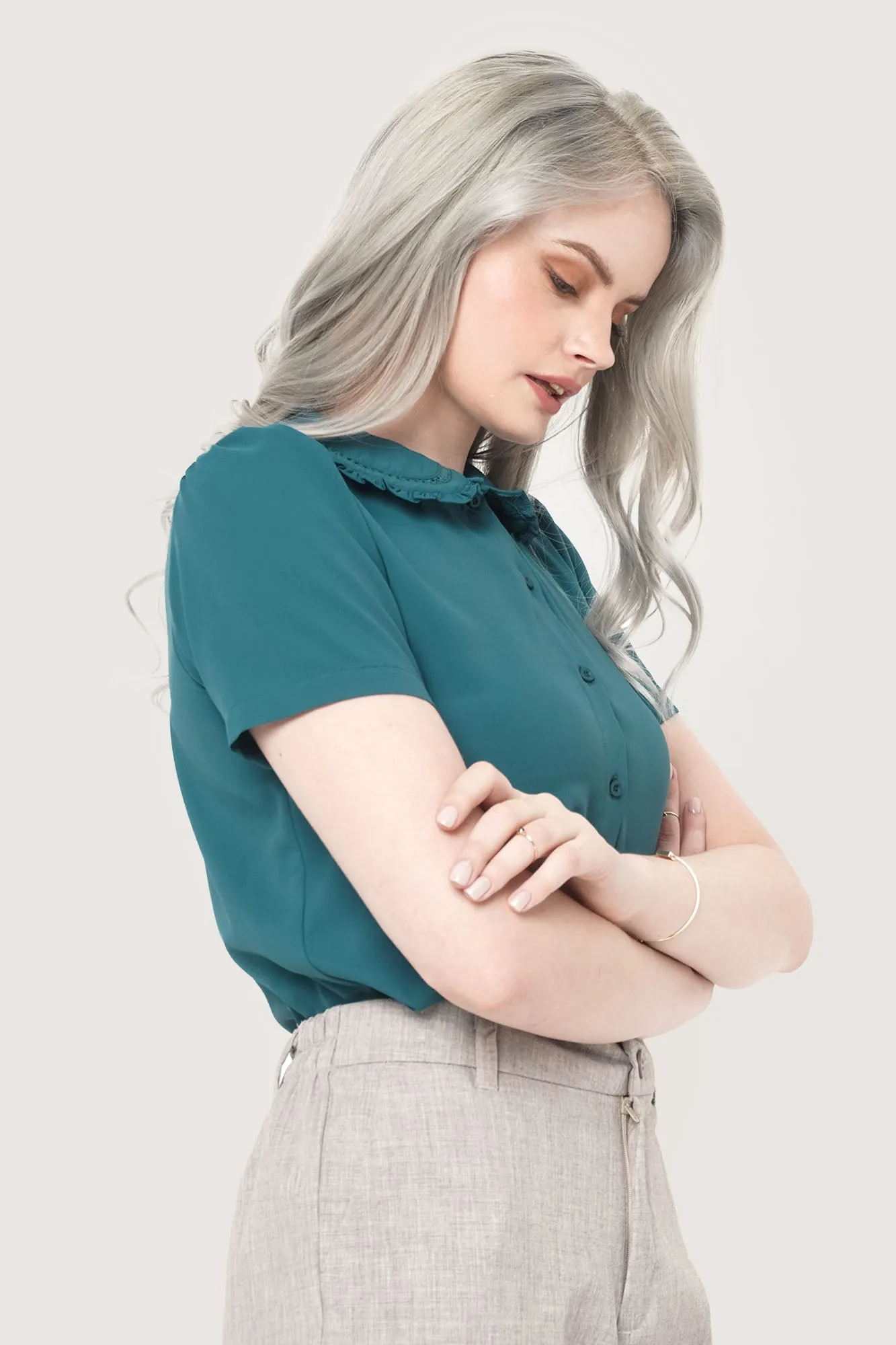 Lace Collar Button Down Shirt