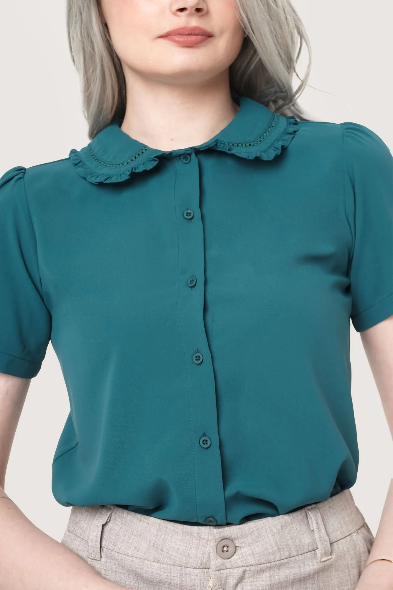 Lace Collar Button Down Shirt