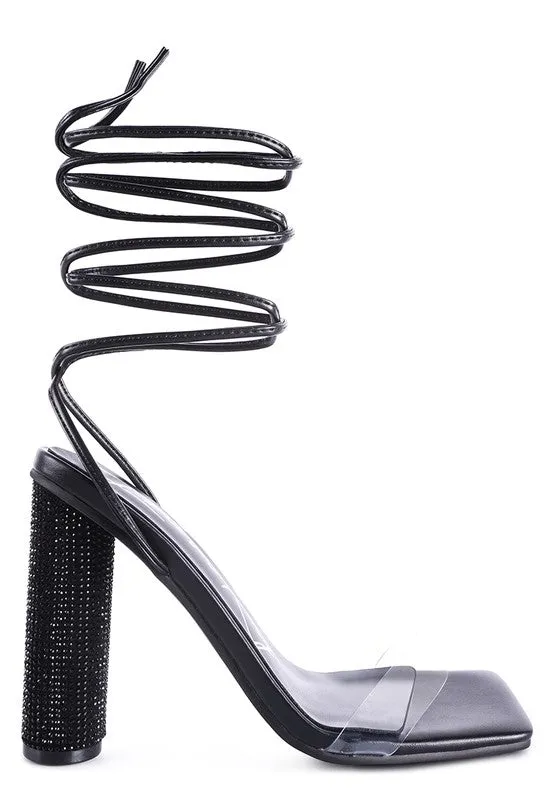 Lace Up Leg Diamante 4.7" High Heel Sandals